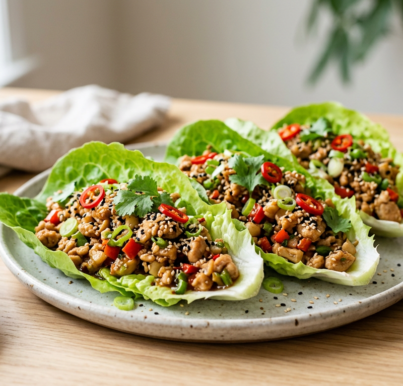Sesame Ginger Chicken Lettuce Boats