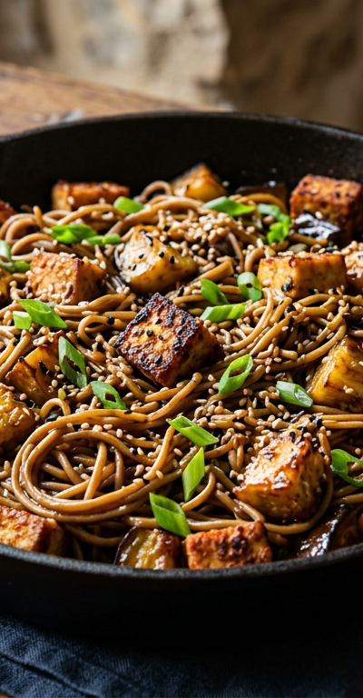 Miso-Glazed Eggplant & Soba Skillet