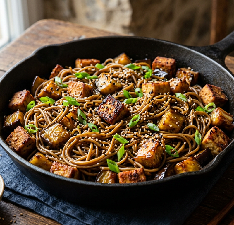 Miso-Glazed Eggplant & Soba Skillet