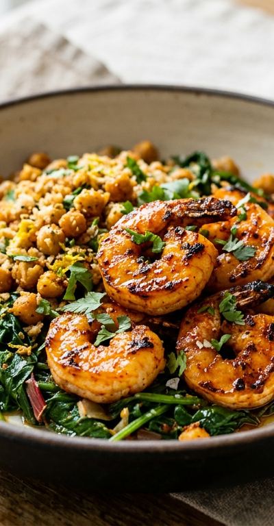 Harissa Shrimp with Crispy Chickpea Crumble