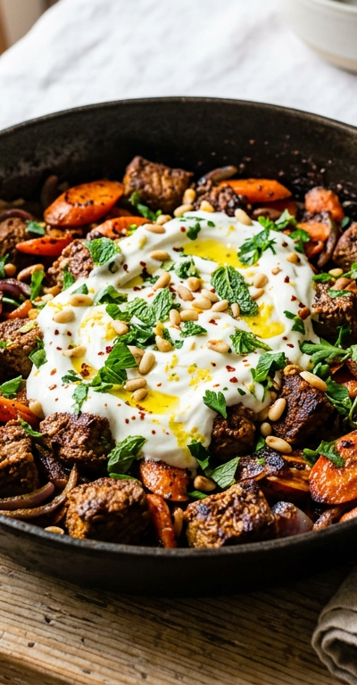 Moroccan Spiced Beef and Carrot Skillet with Fresh Mint