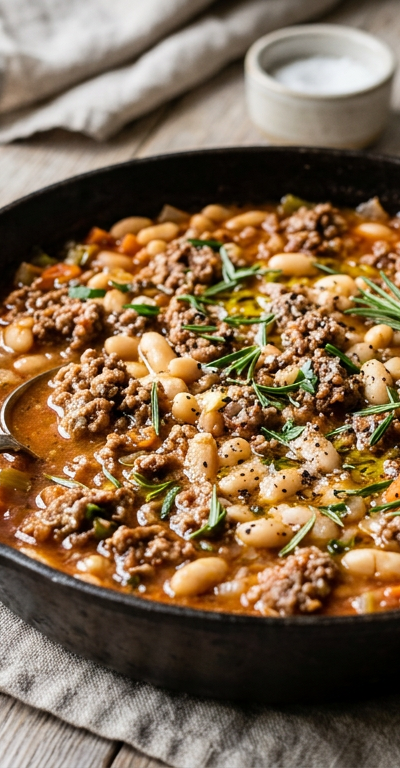Lamb & White Bean Skillet with Rosemary