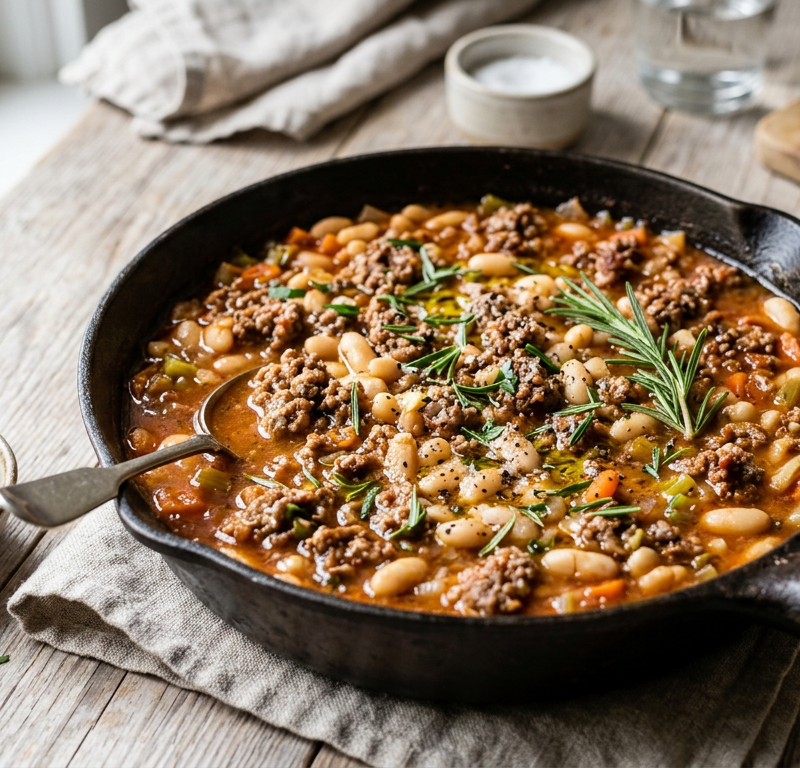 Lamb & White Bean Skillet with Rosemary