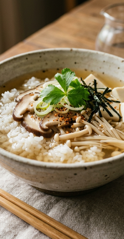 Japanese Mushroom & Tofu Clear Broth Rice Bowl