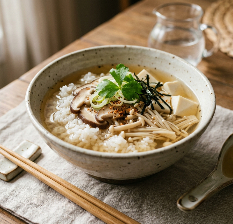 Japanese Mushroom & Tofu Clear Broth Rice Bowl