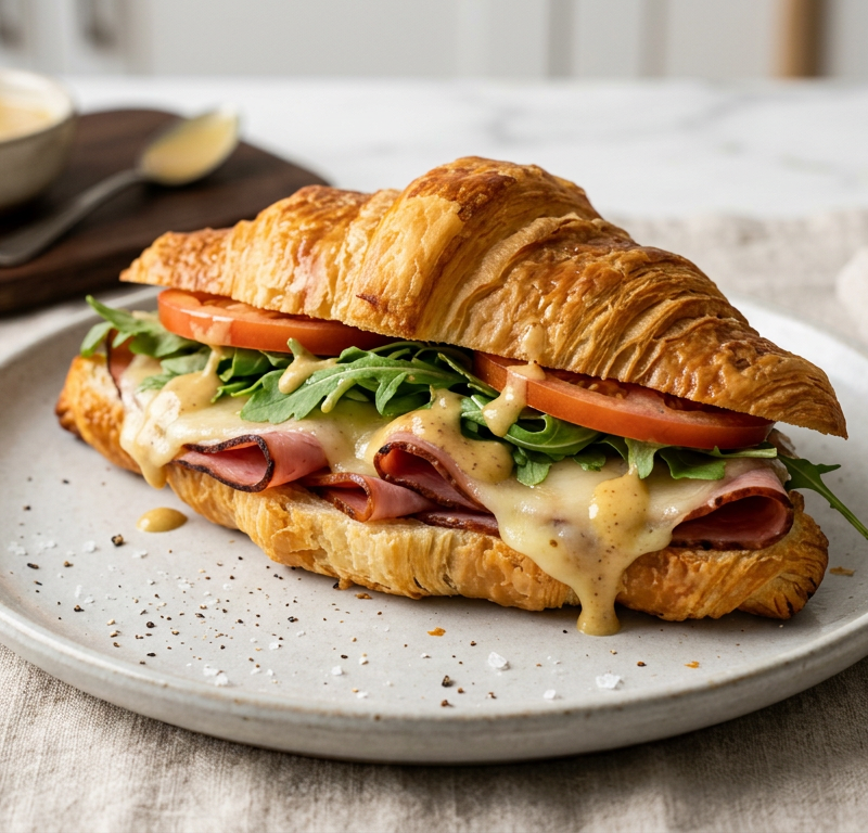 Ham and Swiss Croissant with Honey Mustard