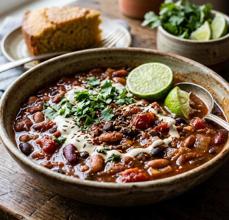 Smoky Chipotle Three-Bean Stew with Toasted Cumin