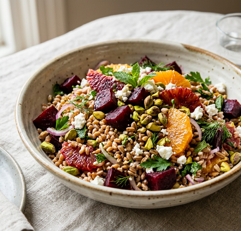 Mediterranean Farro Salad with Roasted Beets & Citrus