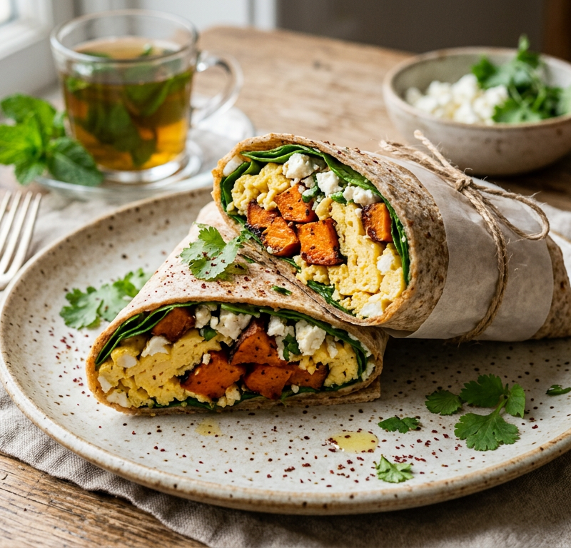 Harissa Sweet Potato and Feta Egg Wrap