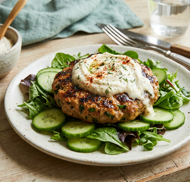 Garlic-Harissa Turkey Burgers with Whipped Feta