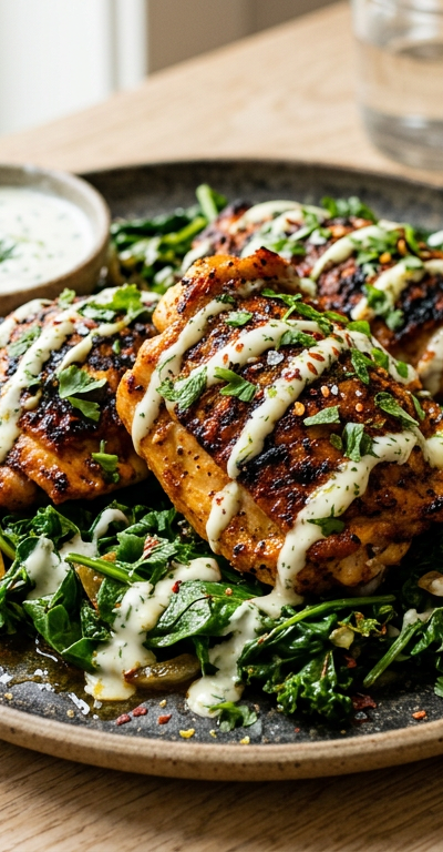Seared Harissa Chicken Thighs with Lemon-Yogurt Drizzle