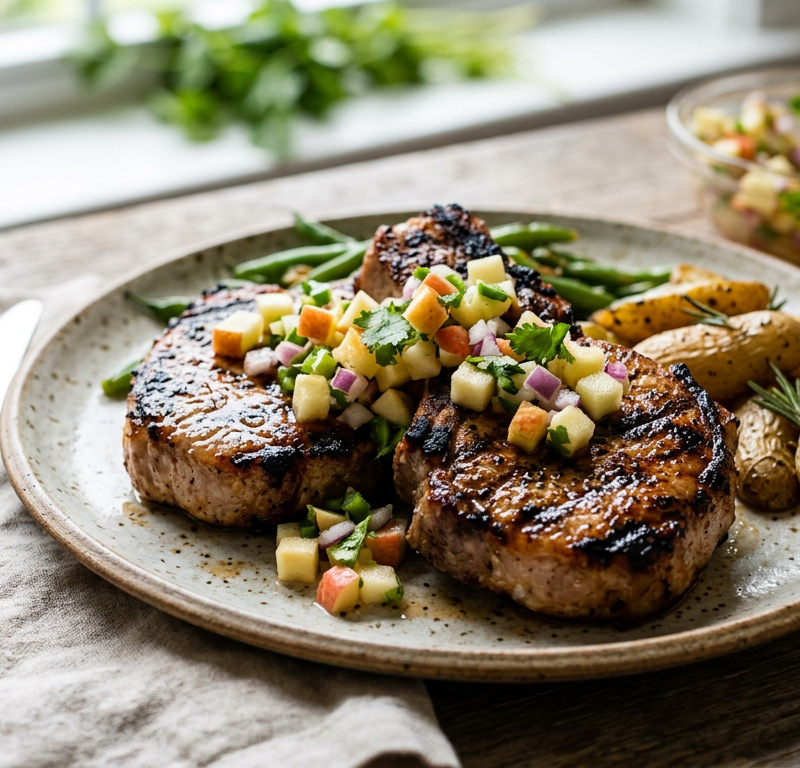 Gluten-Free Grilled Pork Chops with Apple Salsa