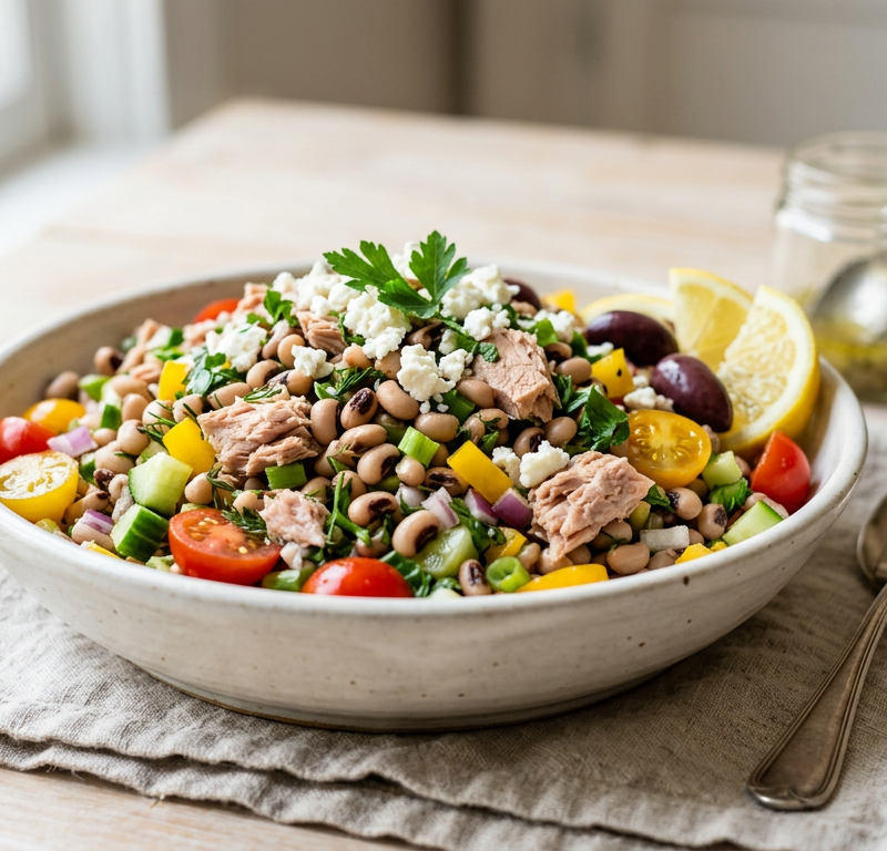 Mediterranean Black-Eyed Pea Salad with Tuna