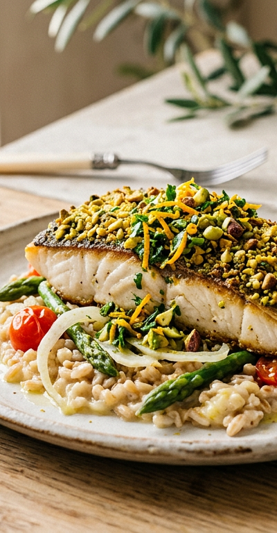 Pistachio-Crusted Sea Bass with Orange Gremolata