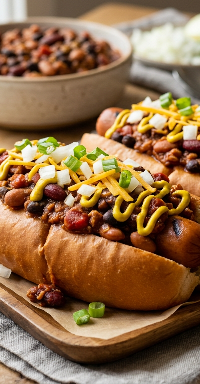 Stadium-Style Vegan Chili Dogs
