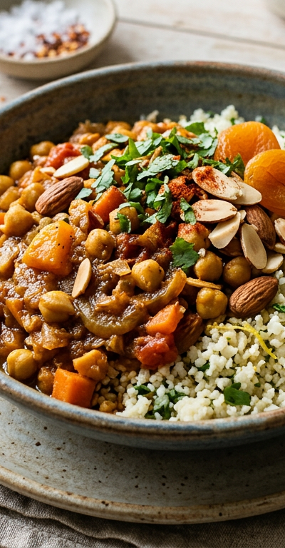 Moroccan Chickpea Tagine over Cauliflower Couscous