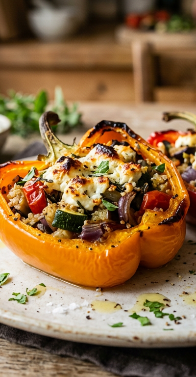 Roasted Vegetable and Feta Stuffed Bell Peppers