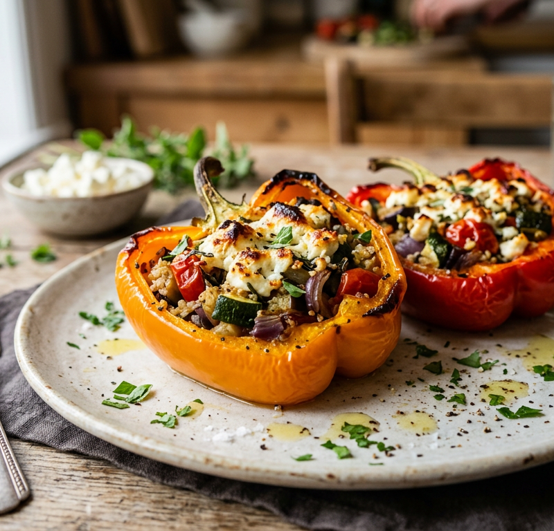 Roasted Vegetable and Feta Stuffed Bell Peppers