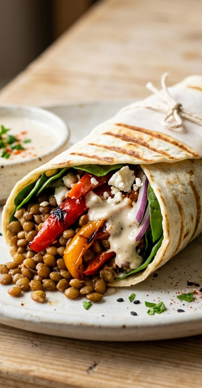 Spiced Lentil and Roasted Pepper Wrap