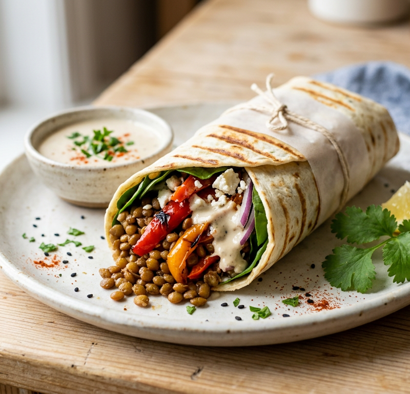Spiced Lentil and Roasted Pepper Wrap