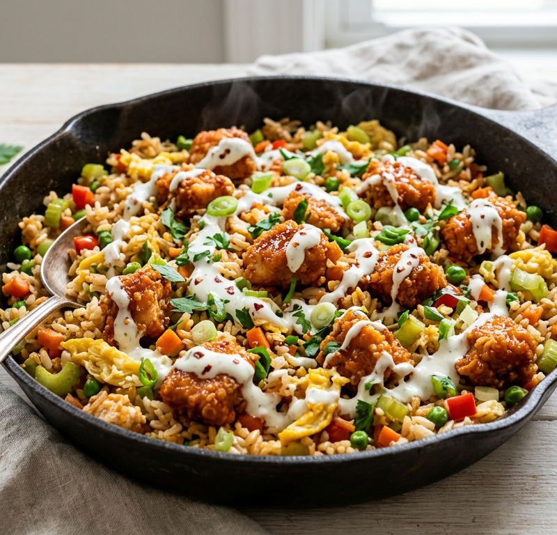 Buffalo Chicken Fried Rice Skillet
