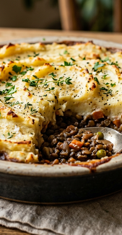 Smoky Vegan Shepherd's Pie with Garlic Mashed Potato Crust
