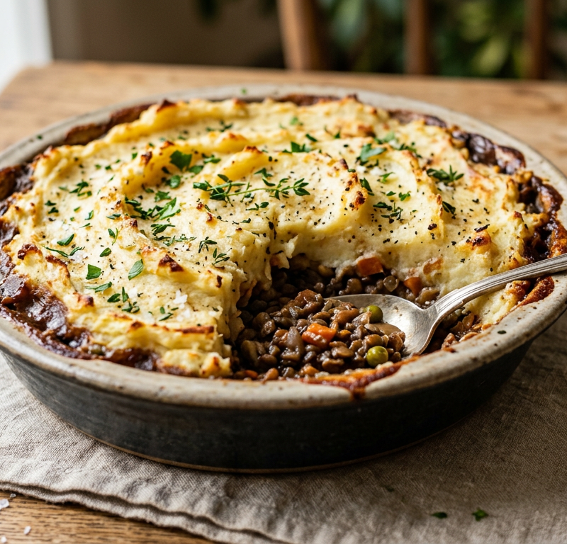 Smoky Vegan Shepherd's Pie with Garlic Mashed Potato Crust