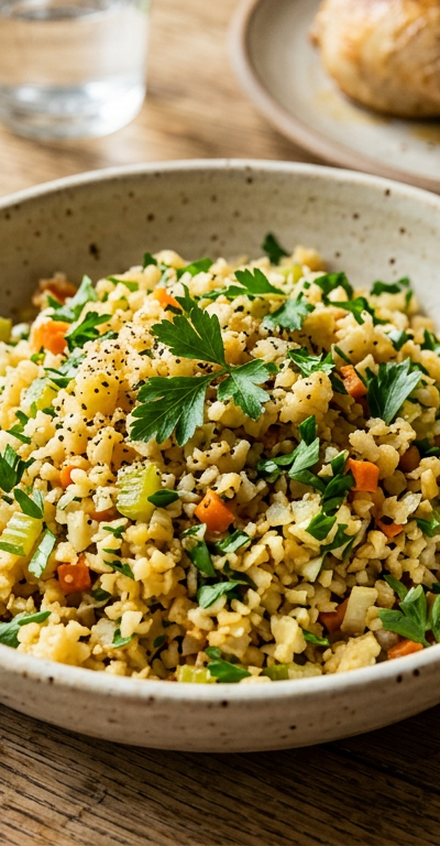 Cauliflower Rice Pilaf with Herbs