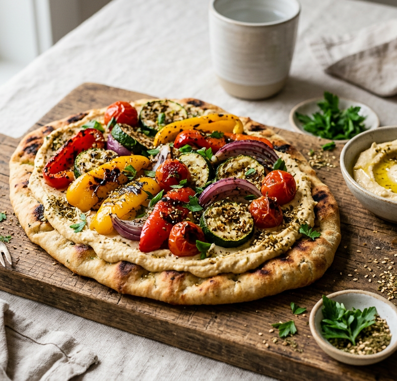 Grilled Veggie & Hummus Flatbread with Za'atar