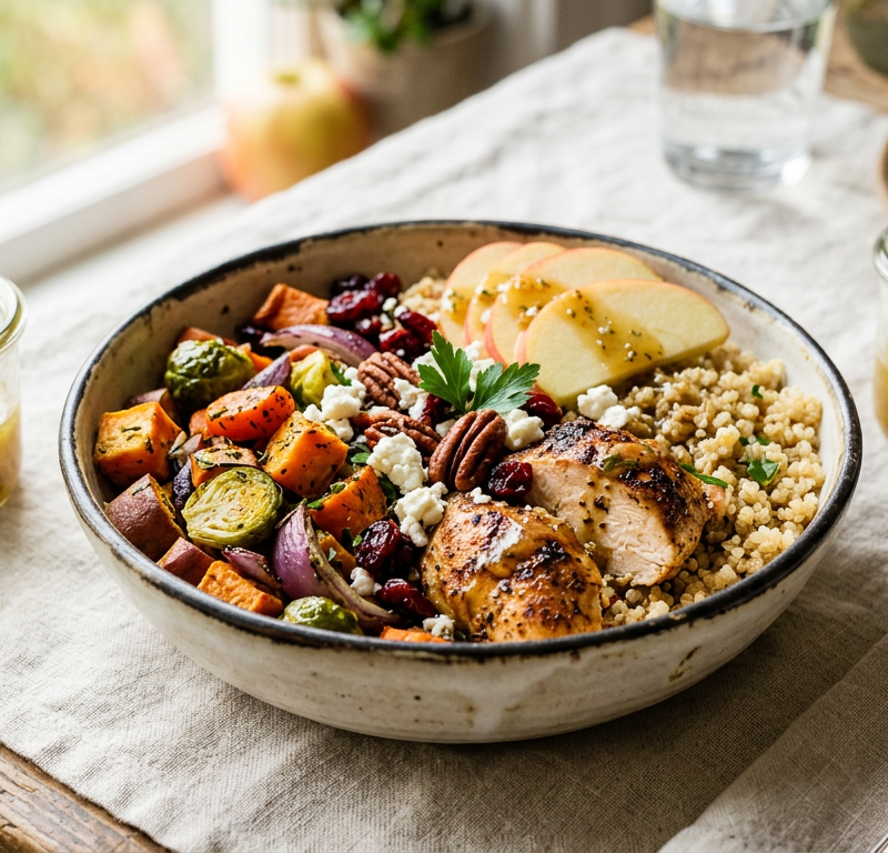 Hearty Chicken & Quinoa Harvest Bowl with Apple Cider Vinaigrette