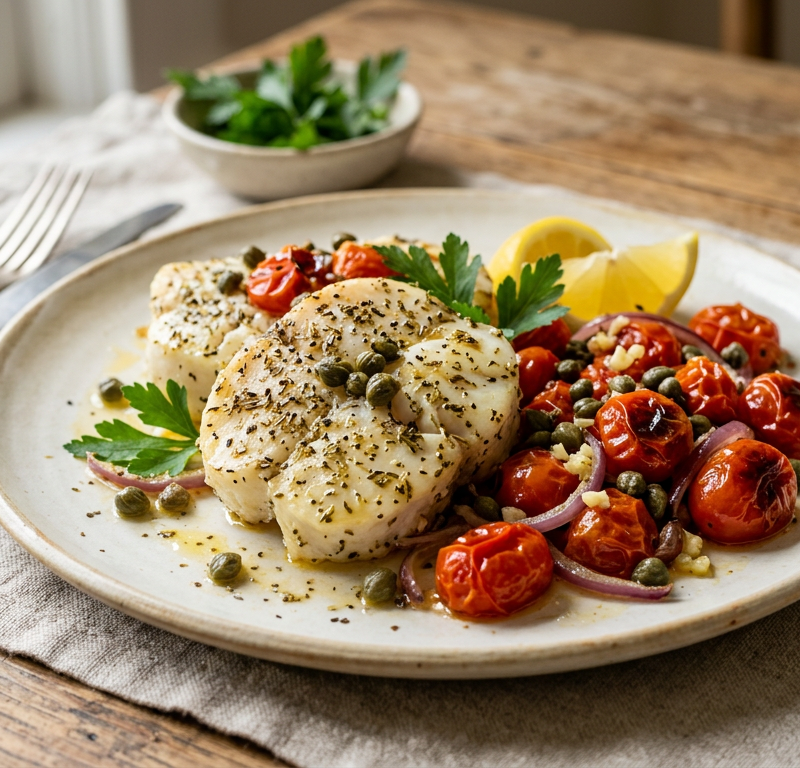 Baked Cod Mediterranean Medallions