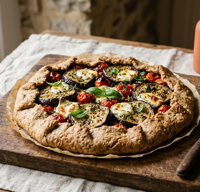 Eggplant & Tomato Galette with Whole-Wheat Crust