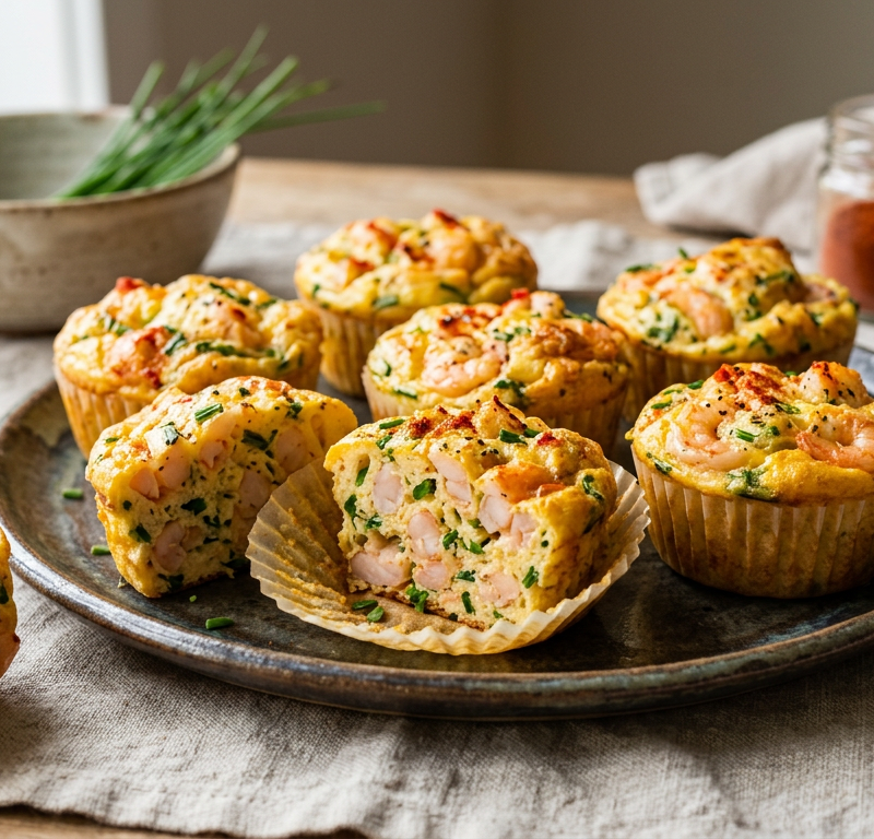 Grain-Free Smoked Paprika Egg Muffins with Shrimp and Chives