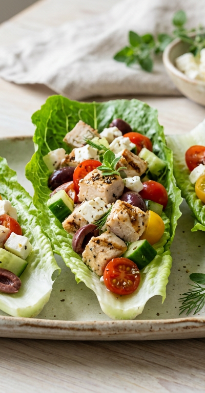 Greek Chicken Salad Lettuce Boats