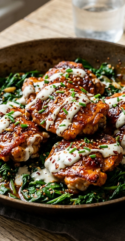 Hot Honey Buffalo Chicken Skillet with Creamy Yogurt Drizzle