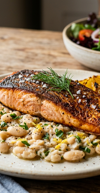Smoky Paprika Salmon with Crushed White Beans