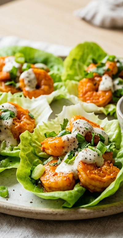 Buffalo Shrimp Lettuce Cups with Dairy-Free Ranch