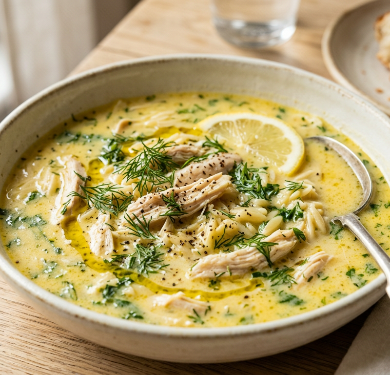 Greek Lemon Chicken Soup with Orzo & Dill