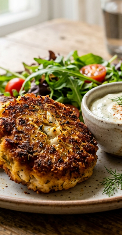 Crispy Feta-less Fish Cakes with Dill Aioli