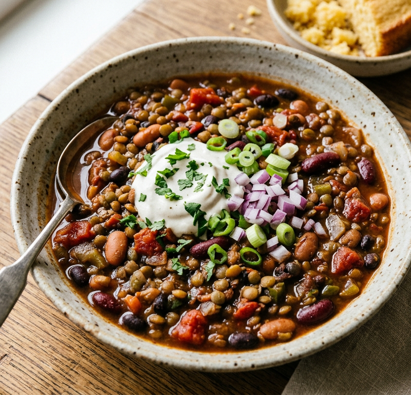 Big-Batch Smoky Lentil & Three-Bean Chili