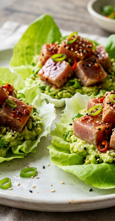 Spicy Tuna Avocado Lettuce Stacks
