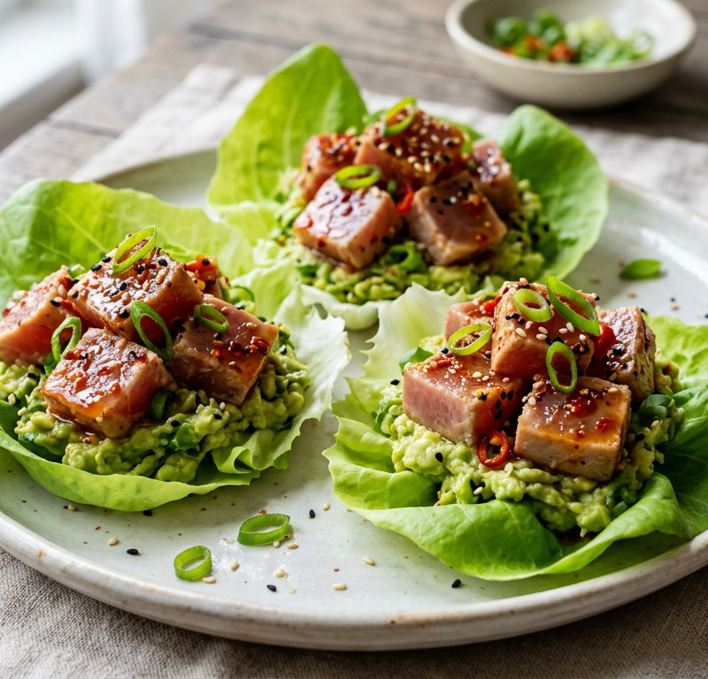 Spicy Tuna Avocado Lettuce Stacks