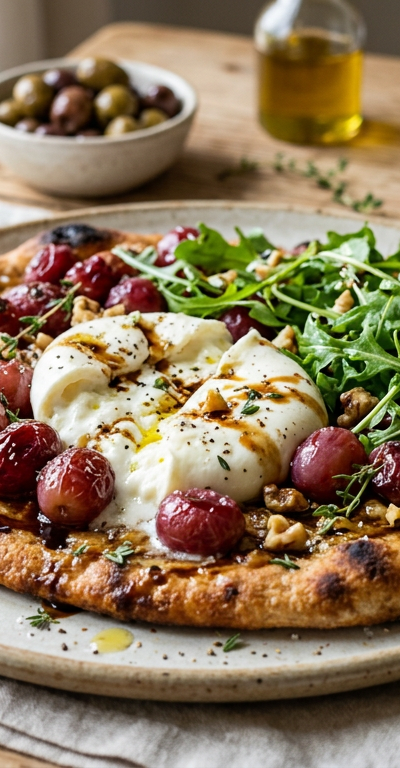 Roasted Grape and Burrata Flatbread