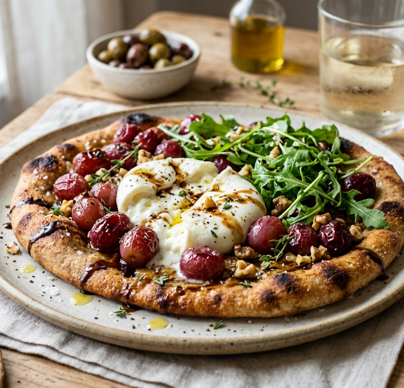 Roasted Grape and Burrata Flatbread