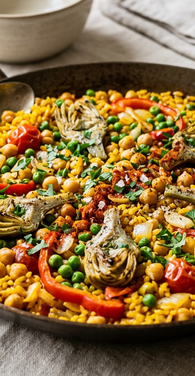 Mediterranean Chickpea & Artichoke Paella