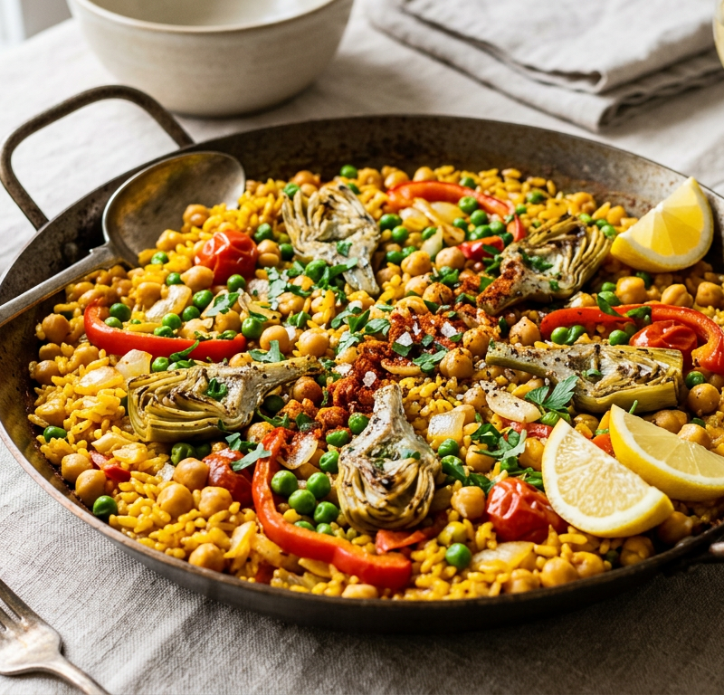 Mediterranean Chickpea & Artichoke Paella