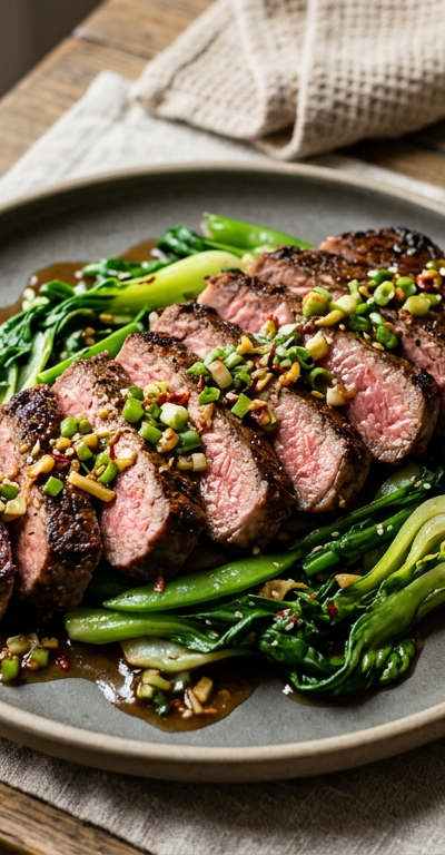 Five-Spice Seared Beef with Scallion-Ginger Sauce