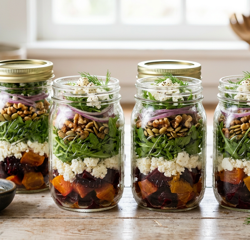 Roasted Beet & Goat Cheese Salad Jars